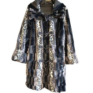 Dennis Basso 3/4 Long Reversible Black  and Silver Gray Cheetah Faux Fur Coat 3X